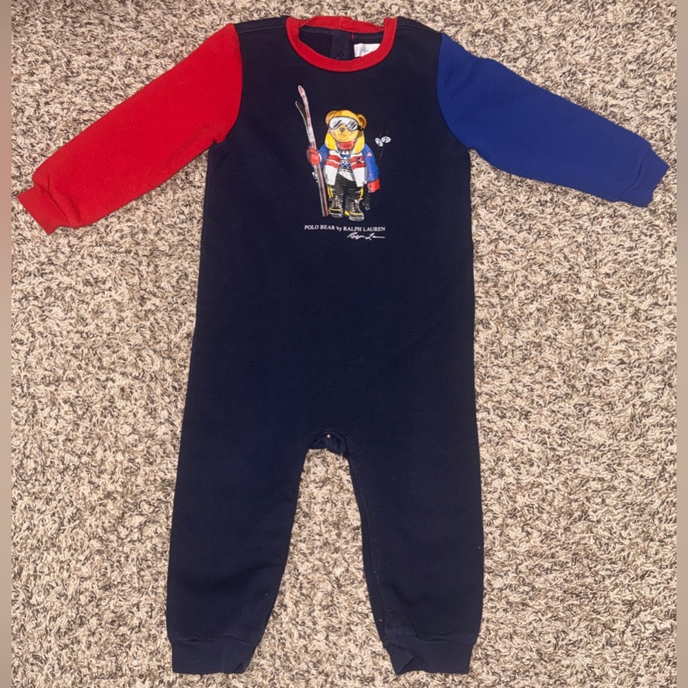 Polo by Ralph Lauren Navy Fleece One-Piece with Red & Blue Sleeves